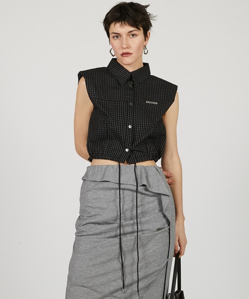 PRANK PROJECT(プランクプロジェクト)の「ノースリチェックショートシャツ / Sleeveless Check Short Shirt(シャツ/ブラウス・レディース・ホワイト/ブラック・FREE)」の1枚目の写真