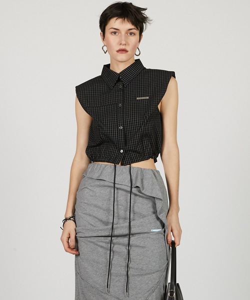 PRANK PROJECT(プランクプロジェクト)の「ノースリチェックショートシャツ / Sleeveless Check Short Shirt(シャツ/ブラウス・レディース・ホワイト/ブラック・FREE)」の6枚目の写真