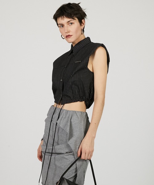 PRANK PROJECT(プランクプロジェクト)の「ノースリチェックショートシャツ / Sleeveless Check Short Shirt(シャツ/ブラウス・レディース・ホワイト/ブラック・FREE)」の5枚目の写真