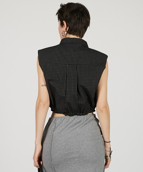 PRANK PROJECT(プランクプロジェクト)の「ノースリチェックショートシャツ / Sleeveless Check Short Shirt(シャツ/ブラウス・レディース・ホワイト/ブラック・FREE)」の4枚目の写真