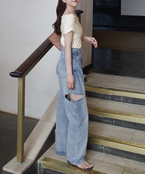 Louere ニット セーター 2wayネックドレープサマーニット