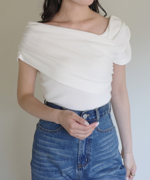 【SALE】 セール】2wayネックドレープサマーニット（ニット/セーター トップス