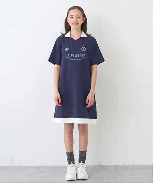 セール】【ニコ☆プチ掲載】スキッパー衿スムースワンピース