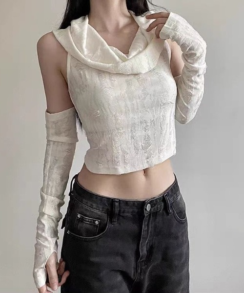ENLIKE(エンリケ)の「ノースリーブダメージフーディトップ(Tシャツ/カットソー・レディース・ホワイト/グレー/ブラック・FREE)」の5枚目の写真