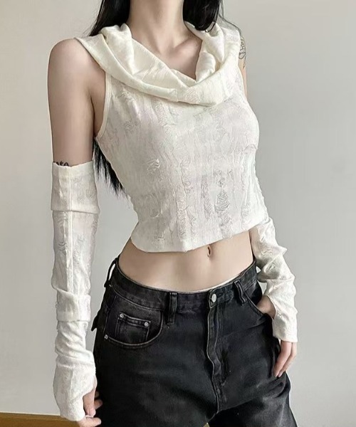 ENLIKE(エンリケ)の「ノースリーブダメージフーディトップ(Tシャツ/カットソー・レディース・ホワイト/グレー/ブラック・FREE)」の6枚目の写真