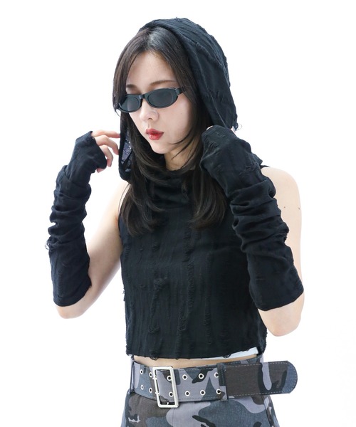 ENLIKE(エンリケ)の「ノースリーブダメージフーディトップ(Tシャツ/カットソー・レディース・ホワイト/グレー/ブラック・FREE)」の14枚目の写真