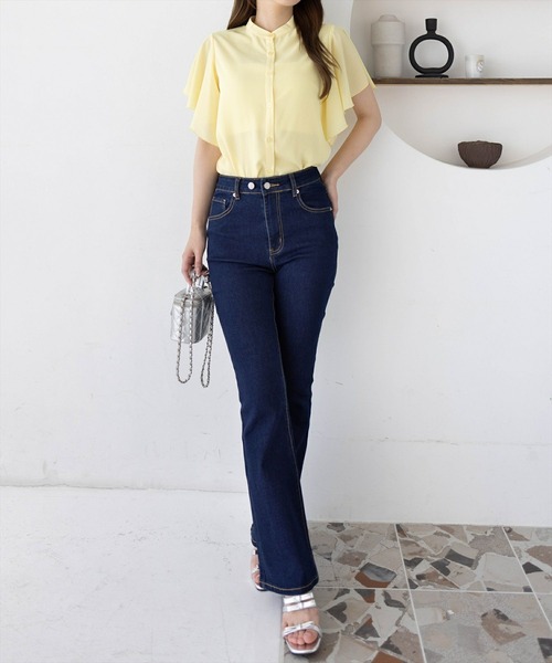 CLEAR BASIC（クリアベーシック）の「袖フリル半袖楊柳ブラウス[オフィスカジュアル 着回し抜群 大人]（シャツ/ブラウス・レディース・イエロー/サックスブルー/アイボリー/ブラック・F）」の7枚目の写真