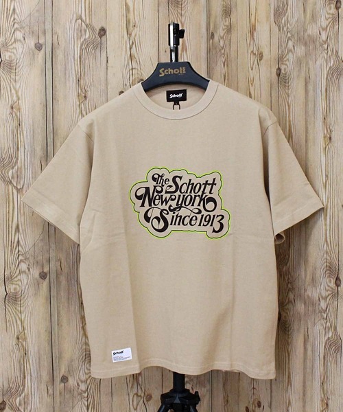schott（ショット）の「T-SHIRT CURSIVE SCRIPT（Tシャツ/カットソー・メンズ・ネイビー/ベージュ/ホワイト・L/XL/XXL/M）」の2枚目の写真