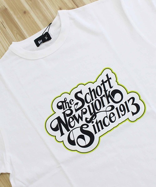 schott（ショット）の「T-SHIRT CURSIVE SCRIPT（Tシャツ/カットソー・メンズ・ネイビー/ベージュ/ホワイト・L/XL/XXL/M）」の6枚目の写真