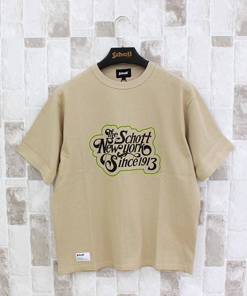 schott（ショット）の「T-SHIRT CURSIVE SCRIPT（Tシャツ/カットソー・メンズ・ネイビー/ベージュ/ホワイト・L/XL/XXL/M）」の9枚目の写真