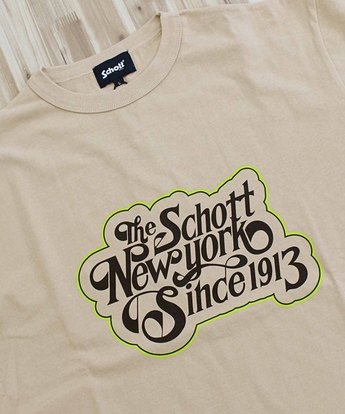 schott（ショット）の「T-SHIRT CURSIVE SCRIPT（Tシャツ/カットソー・メンズ・ネイビー/ベージュ/ホワイト・L/XL/XXL/M）」の10枚目の写真