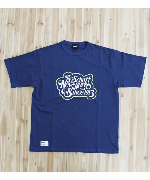 schott（ショット）の「T-SHIRT CURSIVE SCRIPT（Tシャツ/カットソー・メンズ・ネイビー/ベージュ/ホワイト・L/XL/XXL/M）」の13枚目の写真