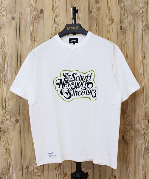 schott（ショット）の「T-SHIRT CURSIVE SCRIPT（Tシャツ/カットソー・メンズ・ネイビー/ベージュ/ホワイト・L/XL/XXL/M）」の4枚目の写真