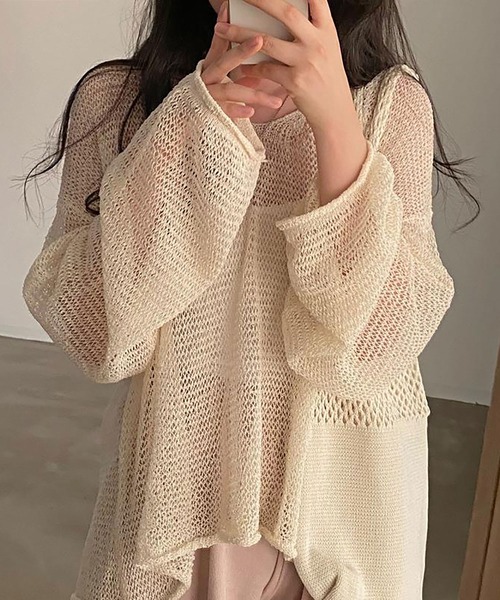 NinaetLina(ニナエリナ)の「シアーライトニット(ニット/セーター・レディース・グレー/ベージュ/グリーン・FREE)」の5枚目の写真