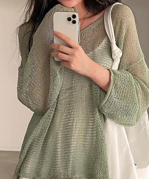 NinaetLina(ニナエリナ)の「シアーライトニット(ニット/セーター・レディース・グレー/ベージュ/グリーン・FREE)」の10枚目の写真