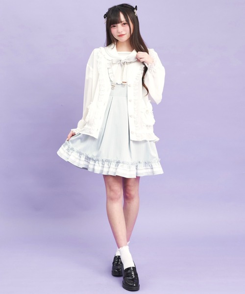 シークレットハニー Secret Honey Vネックシフォンカーディガン （ホワイト） シークレットハニー Secret Honey Vネックシフォンカーディガン