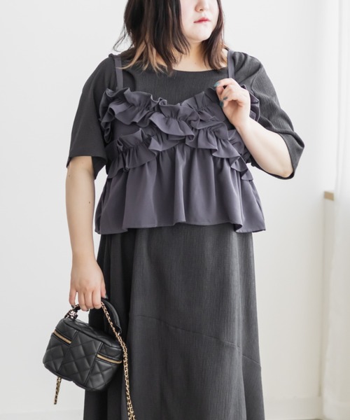 CLETTE(クレット)の「フリルビスチェセットワンピース(ワンピース・レディース・チャコールグレー/ネイビー/ブラック・LL/3L/4L)」の12枚目の写真