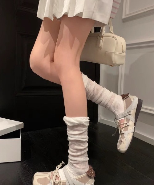 セール】異素材ミックス×レースアップバレエスニーカー／甘辛MIX