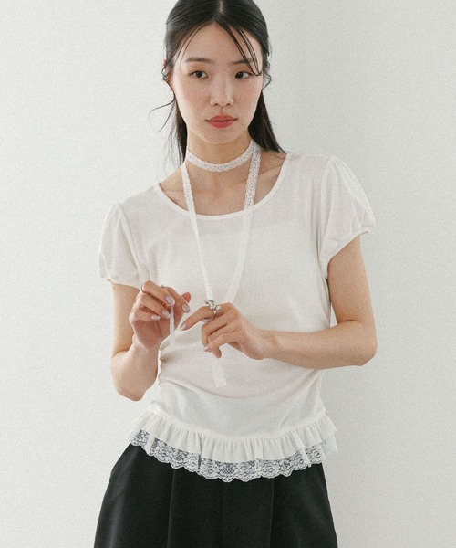 tシャツ タイ付きレースカットTEE　578283 レディース タイ付きレースカットTEE 578283（Tシャツ/カットソー
