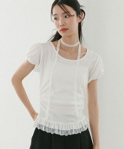 Heather（ヘザー）の「タイ付きレースカットTEE　578283（Tシャツ/カットソー・レディース・ブラック/グレー/オフホワイト・FREE）」の4枚目の写真