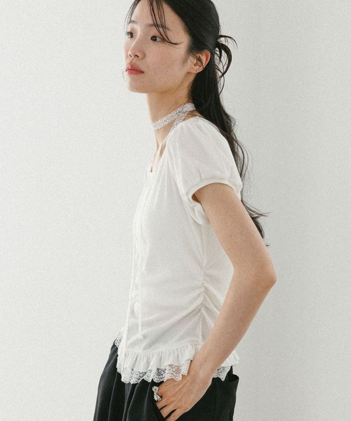 Heather（ヘザー）の「タイ付きレースカットTEE　578283（Tシャツ/カットソー・レディース・ブラック/グレー/オフホワイト・FREE）」の6枚目の写真