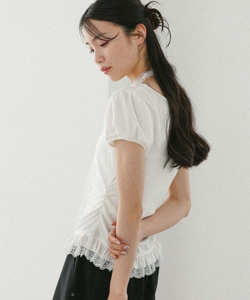 Heather（ヘザー）の「タイ付きレースカットTEE　578283（Tシャツ/カットソー・レディース・ブラック/グレー/オフホワイト・FREE）」の7枚目の写真