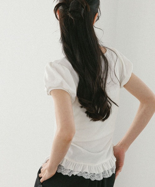 Heather（ヘザー）の「タイ付きレースカットTEE　578283（Tシャツ/カットソー・レディース・ブラック/グレー/オフホワイト・FREE）」の8枚目の写真