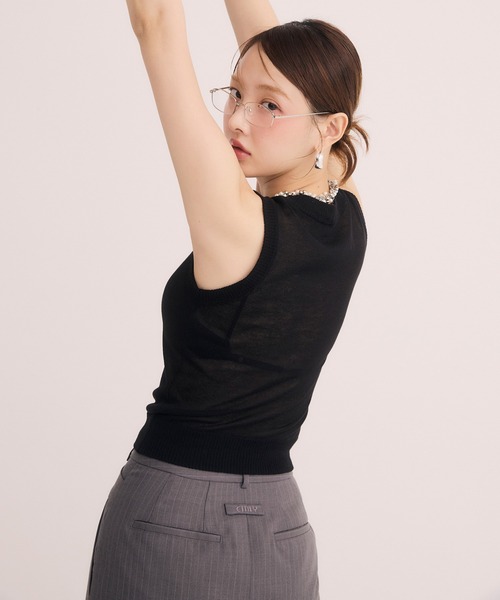 EIMY ISTOIRE(エイミーイストワール)の「シアーノースリEimyロゴニット(ニット/セーター・レディース・ブラック/グレー/ホワイト/ピンク・F)」の8枚目の写真
