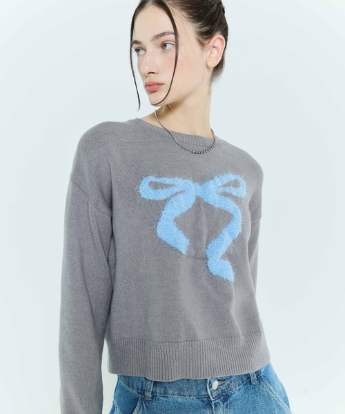 LARTIGENT(ラーティゼン)の「L6 RIBBON MIX KNIT(ニット/セーター・レディース・ブラック/グレー・FREE)」の2枚目の写真