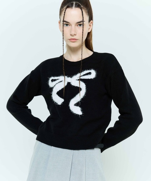 LARTIGENT(ラーティゼン)の「L6 RIBBON MIX KNIT(ニット/セーター・レディース・ブラック/グレー・FREE)」の3枚目の写真