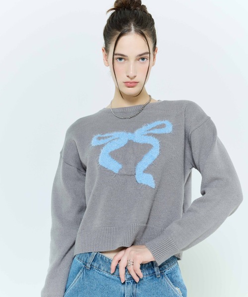 LARTIGENT(ラーティゼン)の「L6 RIBBON MIX KNIT(ニット/セーター・レディース・ブラック/グレー・FREE)」の5枚目の写真