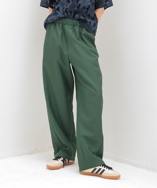 THREE DOTS TURQUOISE(スリードットターコイズ)の「THREE DOTS TURQUOISE× DRESSLAVE / 150D POLYEESTER LINE CURVE PANTS(150Dポリエステルカーブラインパンツ)(スラックス・レディース・ブラック/グリーン・36/34)」の2枚目の写真