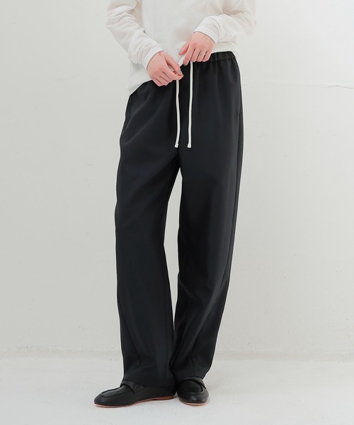 THREE DOTS TURQUOISE(スリードットターコイズ)の「THREE DOTS TURQUOISE× DRESSLAVE / 150D POLYEESTER LINE CURVE PANTS(150Dポリエステルカーブラインパンツ)(スラックス・レディース・ブラック/グリーン・36/34)」の1枚目の写真