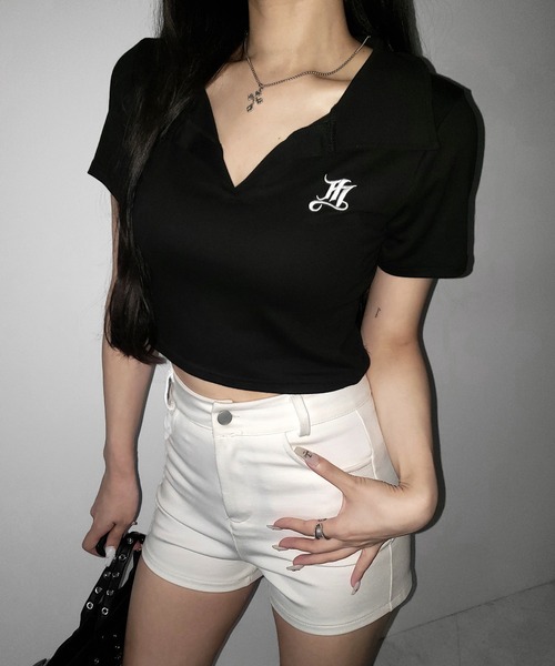me+em select（ミームセレクト）の「※※【 ２color 】M LOGO スキッパーショート半袖Tシャツ ／ M LOGO skipper neck short sleeve T-shirt（Tシャツ/カットソー・レディース・ブラック/ホワイト・FREE）」の21枚目の写真