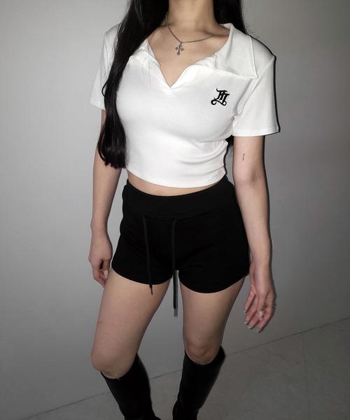me+em select(ミームセレクト)の「※※【 2color 】M LOGO スキッパーショート半袖Tシャツ / M LOGO skipper neck short sleeve T-shirt(Tシャツ/カットソー・レディース・ブラック/ホワイト・FREE)」の12枚目の写真