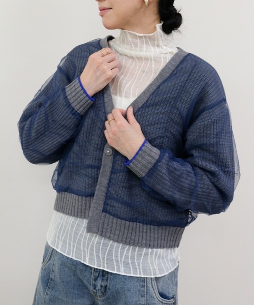 DOLLUPOOPS（ドールアップウップス）の「配色チュールレイヤードニットカーディガン（カーディガン/ボレロ・レディース・グレー/オフホワイト/ダークネイビー・38）」の2枚目の写真