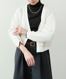 配色チュールレイヤードニットカーディガン