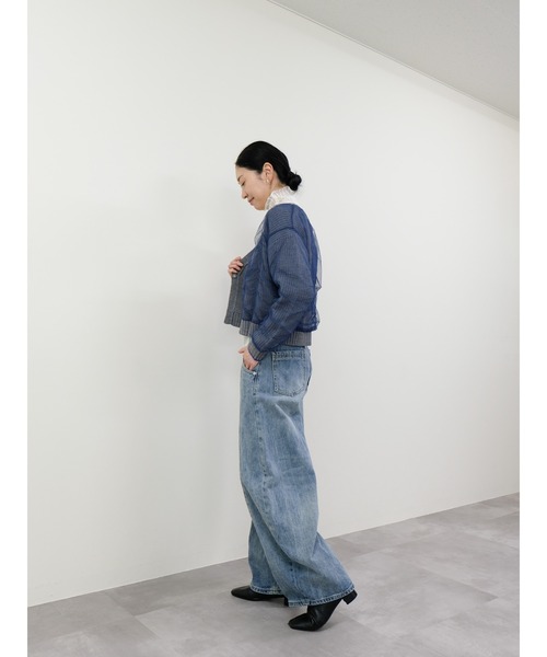 DOLLUPOOPS（ドールアップウップス）の「配色チュールレイヤードニットカーディガン（カーディガン/ボレロ・レディース・グレー/オフホワイト/ダークネイビー・38）」の7枚目の写真