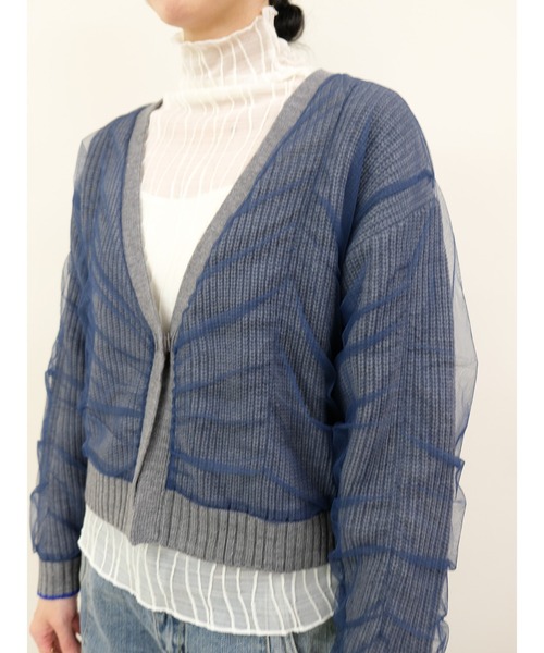 DOLLUPOOPS（ドールアップウップス）の「配色チュールレイヤードニットカーディガン（カーディガン/ボレロ・レディース・グレー/オフホワイト/ダークネイビー・38）」の21枚目の写真