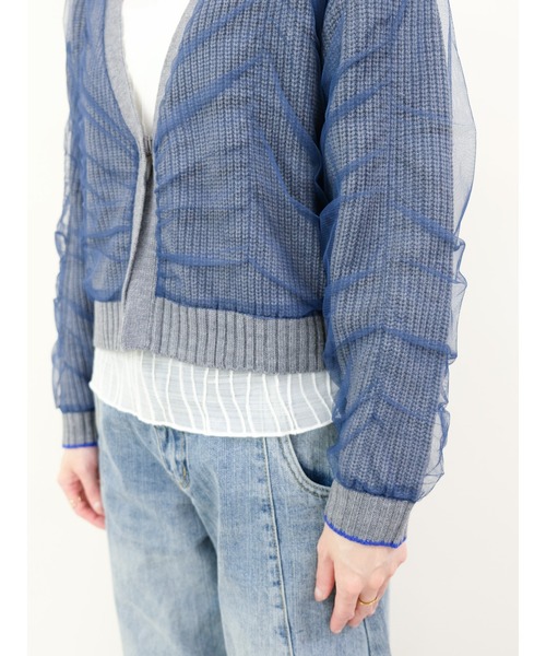 DOLLUPOOPS（ドールアップウップス）の「配色チュールレイヤードニットカーディガン（カーディガン/ボレロ・レディース・グレー/オフホワイト/ダークネイビー・38）」の22枚目の写真