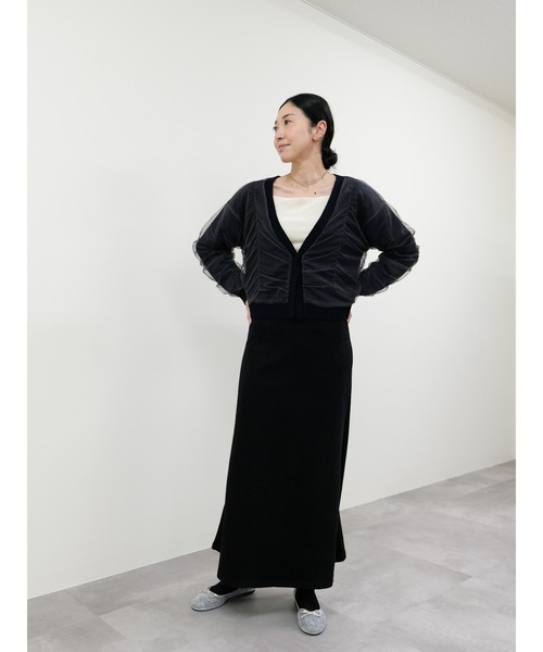 DOLLUPOOPS（ドールアップウップス）の「配色チュールレイヤードニットカーディガン（カーディガン/ボレロ・レディース・グレー/オフホワイト/ダークネイビー・38）」の4枚目の写真