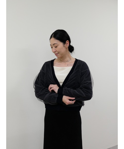 DOLLUPOOPS（ドールアップウップス）の「配色チュールレイヤードニットカーディガン（カーディガン/ボレロ・レディース・グレー/オフホワイト/ダークネイビー・38）」の10枚目の写真