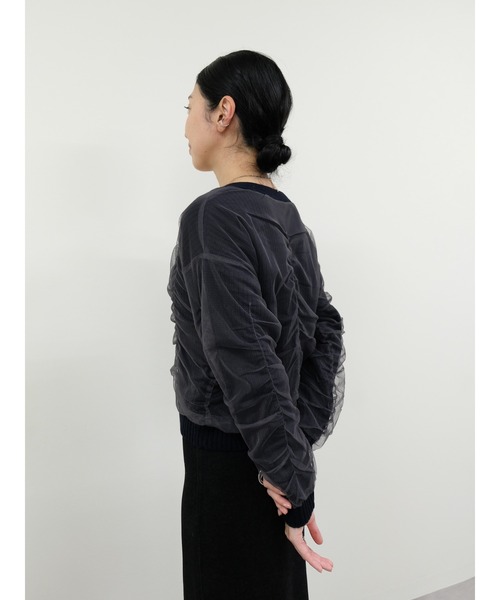 DOLLUPOOPS（ドールアップウップス）の「配色チュールレイヤードニットカーディガン（カーディガン/ボレロ・レディース・グレー/オフホワイト/ダークネイビー・38）」の11枚目の写真