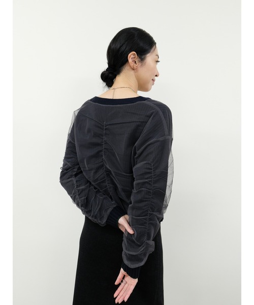 DOLLUPOOPS（ドールアップウップス）の「配色チュールレイヤードニットカーディガン（カーディガン/ボレロ・レディース・グレー/オフホワイト/ダークネイビー・38）」の12枚目の写真