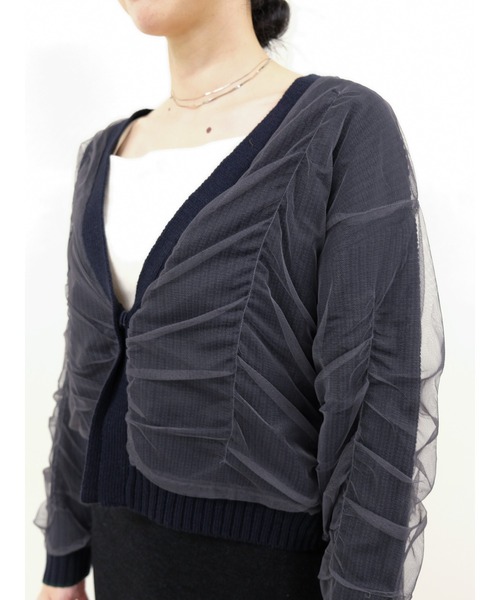 DOLLUPOOPS（ドールアップウップス）の「配色チュールレイヤードニットカーディガン（カーディガン/ボレロ・レディース・グレー/オフホワイト/ダークネイビー・38）」の13枚目の写真