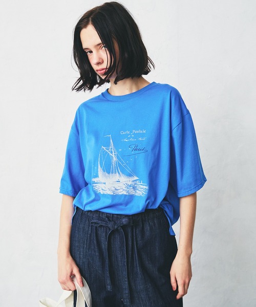 LA MARINE FRANCAISE（マリン フランセーズ）の「yacht Tシャツ（Tシャツ/カットソー・レディース・ホワイト/ブルー・FREE）」の5枚目の写真