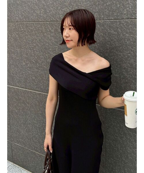 LAGUNAMOON（ラグナムーン）の「アシメオフショルリブニットワンピース（ワンピース・レディース・ライトグレー/ブラック/ミント・MEDIUM/SMALL）」の12枚目の写真