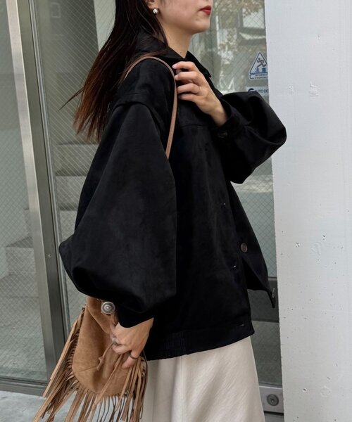 CIAOPANIC TYPY（チャオパニックティピー）の「【マルチウェイ】スウェードライクオーバージャケット（ブルゾン・レディース・ブラック/カーキ/キャメル・ONE SIZE）」の5枚目の写真