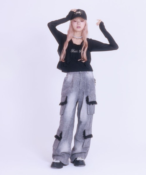 レースフリルカーゴデニム（その他パンツ）｜FickleBebe（フィクルベベ