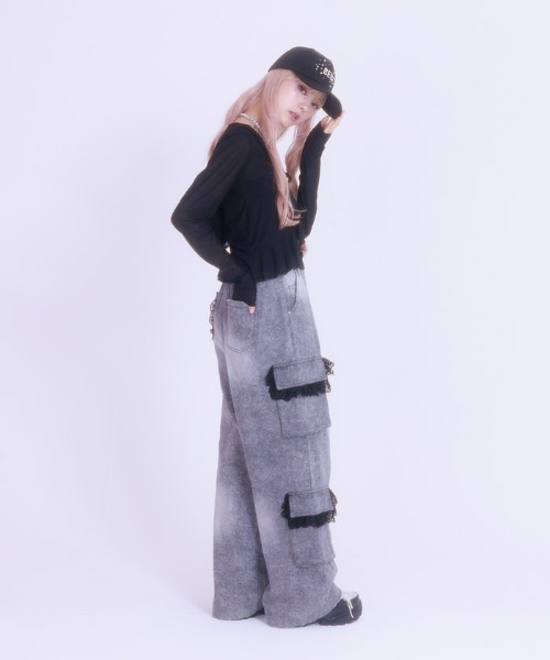 ficklebebe レースフリルカーゴデニム セール】レースフリルカーゴデニム（その他パンツ）｜FickleBebe